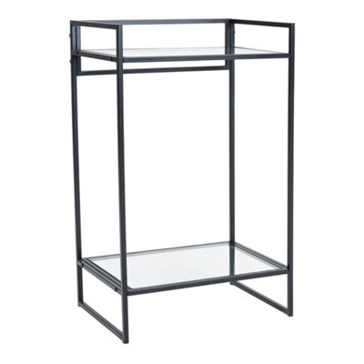 Black Rectangle Tempered Glass Side Table End Table with Storage Shelf