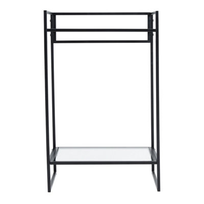 Black Rectangle Tempered Glass Side Table End Table with Storage Shelf