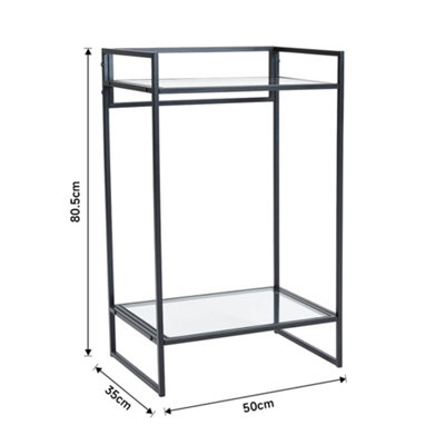 Black Rectangle Tempered Glass Side Table End Table with Storage Shelf
