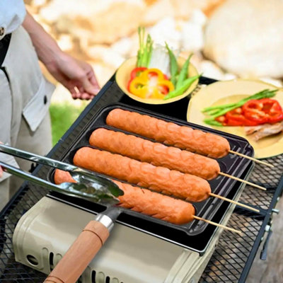 BLACK RECTANGULAR CAST IRON 4-SLOT SAUSAGE PAN WITH NATURAL NON