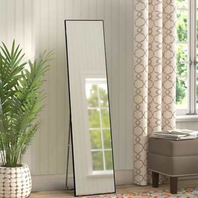 Black Rectangular Full Length Framed Mirror Freestanding or Wall Mounted Floor Mirror Dressing Mirror 147 cm x 37 cm