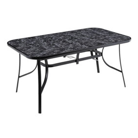 Black Rectangular Garden Tempered Glass Marble Coffee Table with Umbrella Hole 150cm