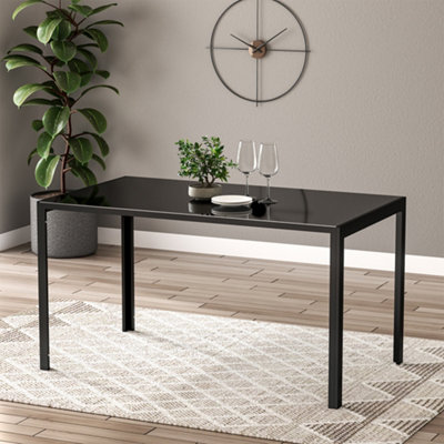 Black Rectangular Glass Dining Table Coffee Table 6 Seater D 80 cm x W 140 cm