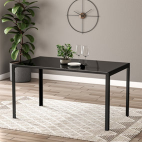 Black Rectangular Glass Dining Table Coffee Table 6 Seater D 80 cm x W 140 cm