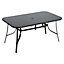 Black Rectangular Metallic and Tempered Glass Garden Dinging Table with Parasol Hole Outdoor 150 cm