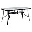 Black Rectangular Metallic and Tempered Glass Garden Dinging Table with Parasol Hole Outdoor 150 cm
