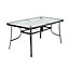 Black Rectangular Tempered Glass Tabletop Metal Outdoor Garden Coffee Table with Parasol Hole 150cm