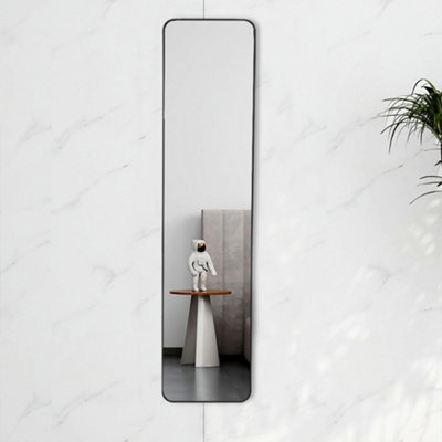 Black Rectangular Wall Mounted Framed Full Length Mirror W 28 cm x H 118 cm