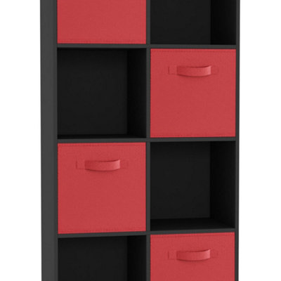 Black, Red - 8-Cube Shelving Unit With Non Woven Inserts