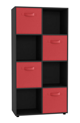Black, Red - 8-Cube Shelving Unit With Non Woven Inserts