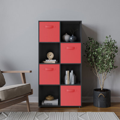 Black, Red - 8-Cube Shelving Unit With Non Woven Inserts