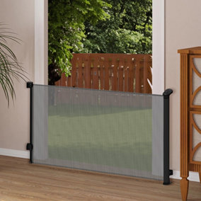 Black Retractable Fixed Safety Freestanding Pet Gate 87cm H
