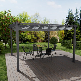 Black Retractable Flat Roof Garden Gazebo With Awning 4m W x 4cm D x 2.28m H