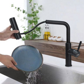Black Retractable Pulldown Kitchen Mixer Tap Faucet