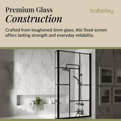 Black Reversible Square L Shape 6mm Toughened Safety Glass Bath Screen