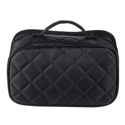 Black Rhomboid Nylon Diamond Pattern Waterproof Travel Makeup Bag