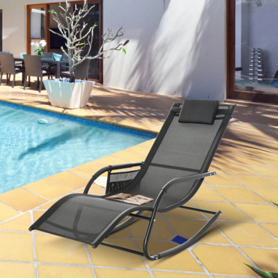 Black Rocking Sun Lounger Mesh Fabric with Headrest, Armrests And ...