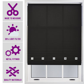 Black Roller Blind with Chrome Square Eyelets and Meta Fittings Cut to Size by Furnished - (W)150cm x (L)165cm