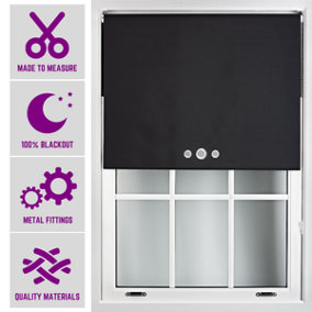 Black Roller Blind with Triple Round Eyelet Design and Metal Fittings - Made to Measure Blackout Blinds, (W)120cm x (L)210cm