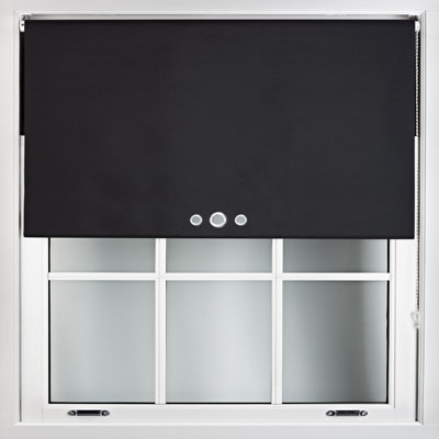 Black Roller Blind with Triple Round Eyelet Design and Metal Fittings - Made to Measure Blackout Blinds, (W)150cm x (L)210cm