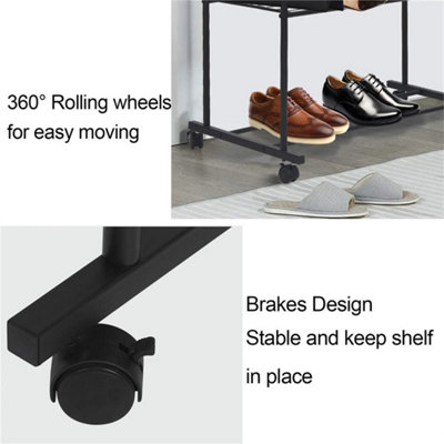 Black Rolling Garment Rack Double Pole Clothes Hanging Rail