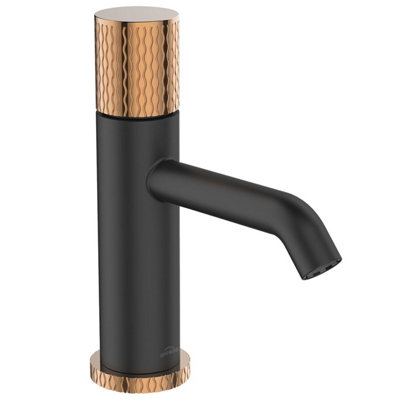 Black/Rose Gold Brass Tap Bathroom Basin Faucet Engraved Handle Mixer