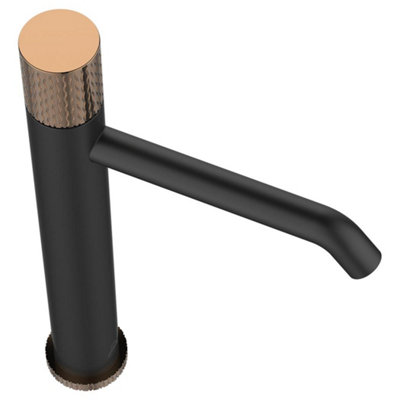 Black/Rose Gold Tall Brass Tap Bathroom Basin Faucet Engraved Handle Mixer - 3