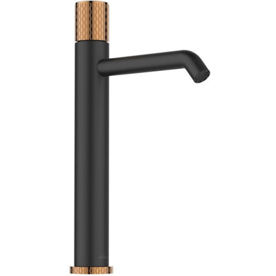 Black/Rose Gold Tall Brass Tap Bathroom Basin Faucet Engraved Handle Mixer - 4