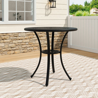 Black Round 65cm Dia Cast Aluminum Patio Outdoor Garden Dining Table with Parasol Hole