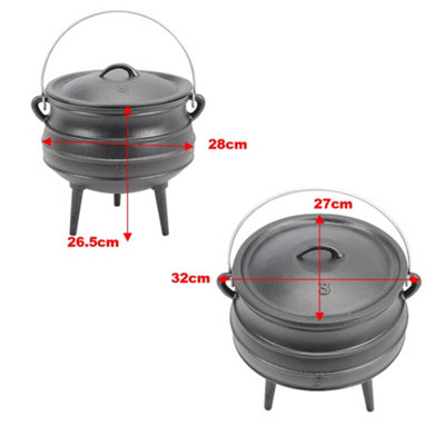 Black Round 8L Cast Iron Potjie Pot with Lid for Outdoor