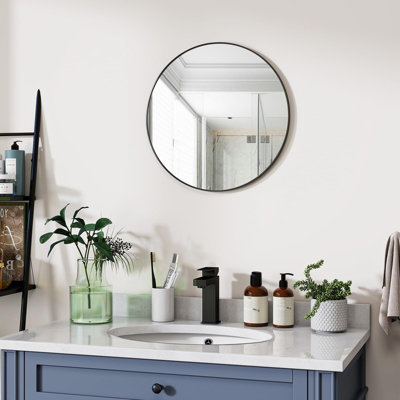 Black Round Bathroom Mirror, 40CM Circle Mirror