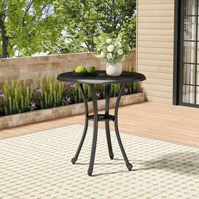 Black Round Cast Aluminum Outdoor Patio Bistro Dining Table with ...