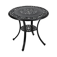 Black Round Cast Aluminum Outdoor Patio Dining Table with Umbrella Hole
