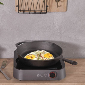 Black Round Cast Iron Kitchen Grill Skillet Frying Pan with Short Handle W 41cm