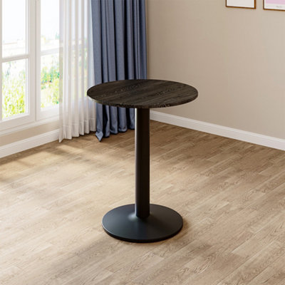 Black Round Coffee Table Dining Table with Metal Base Dia 590mm
