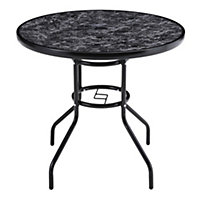Black Round Garden Tempered Glass Marble Coffee Table with Umbrella Hole 80cm