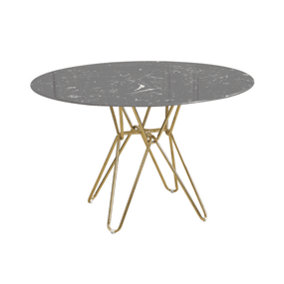 Black Round Marble Dining Table with Creative Geometric Lines Chrome Metal Legs- Diameter 120cm