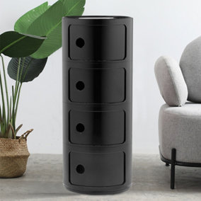 Black Round Multifunctional Plastic Storage Unit Storage Box with 4 Drawers
