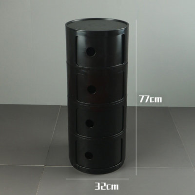 Black Round Multifunctional Plastic Storage Unit Storage Box with 4 Drawers