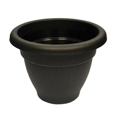 Black Round Plant Pot Plastic Winchester Bell Garden Flower Patio Planter 30cm