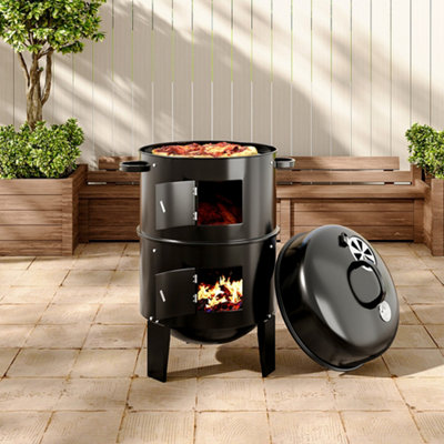 Black Round Portable Freestanding Hot dipped Galvanized Steel Outdoor BBQ Upright Charcoal Smoker Grill with Thermometer DIY at B Q