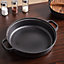 Black Round Pre Seasoned Cast Iron Frying Pan Kitchen Skillet with Double Handles Dia 28cm
