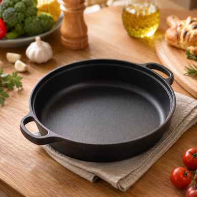 Black Round Pre Seasoned Cast Iron Frying Pan Kitchen Skillet with ...