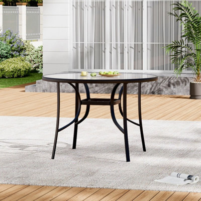 Black Round Tempered Glass Tabletop Metal Outdoor Garden Coffee Table ...