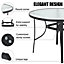 Black Round Tempered Glass Tabletop Metal Outdoor Garden Coffee Table with Parasol Hole 105cm