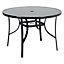 Black Round Tempered Glass Top Garden Bistro Dinging Table with Metal Frame and Umbrella Hole Outdoor 105 cm