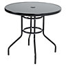 Black Round Tempered Glass Top Garden Bistro Dinging Table with Metal Frame and Umbrella Hole Outdoor 80 cm