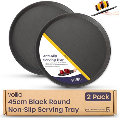 Black Round Tray 45cm 2 Pack Rubberized Non Slip Tray for Serving Food and Drinks Dishwasher Safe for Parties, Gatherings