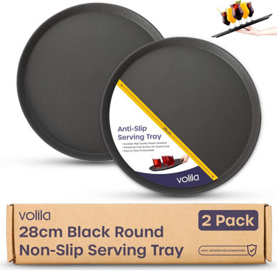 Black Round Tray Set 28 cm Non-Slip Serving Trays (2 Pack) Rubberized, Dishwasher Safe for Home & Events