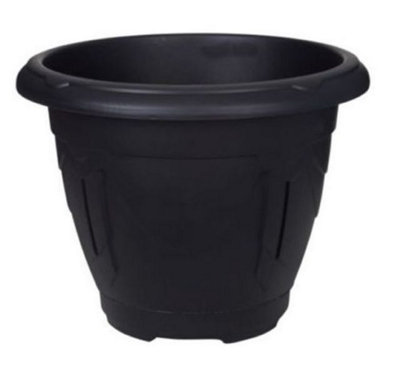 Black Round Venetian Pot Decorative Plastic Garden Flower Planter Pot 24cm